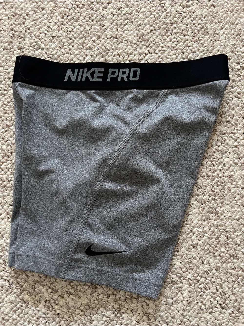 Nike Pro Gray Athletic Compression Shorts with Black Waistband